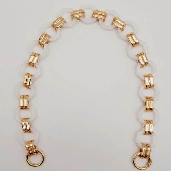 Angel Çanta Aksesuar 48 cm Sekizgen Akrilik Çanta Sapı Zinciri Beyaz Renk Light Gold Metal