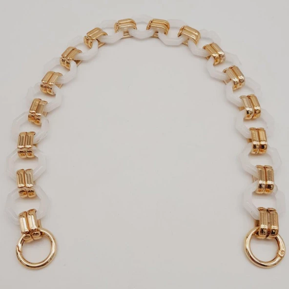 Angel Çanta Aksesuar 48 cm Sekizgen Akrilik Çanta Sapı Zinciri Beyaz Renk Light Gold Metal - 2