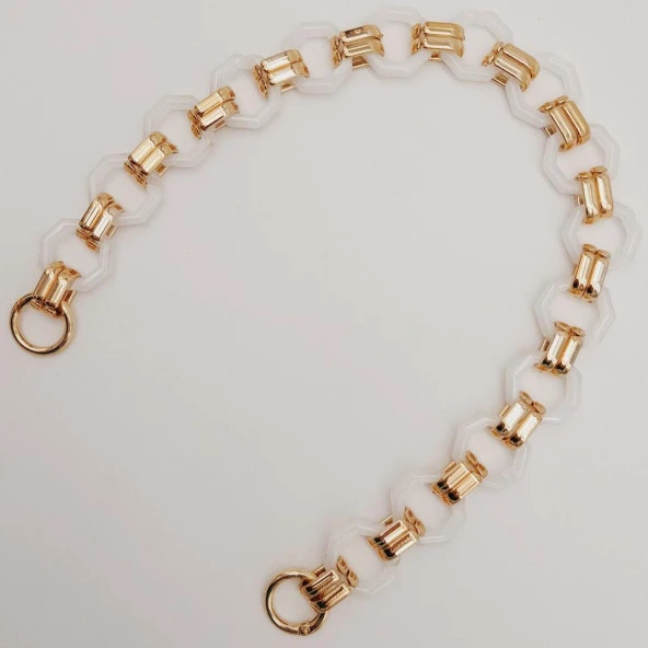 Angel Çanta Aksesuar 48 cm Sekizgen Akrilik Çanta Sapı Zinciri Beyaz Renk Light Gold Metal - 3