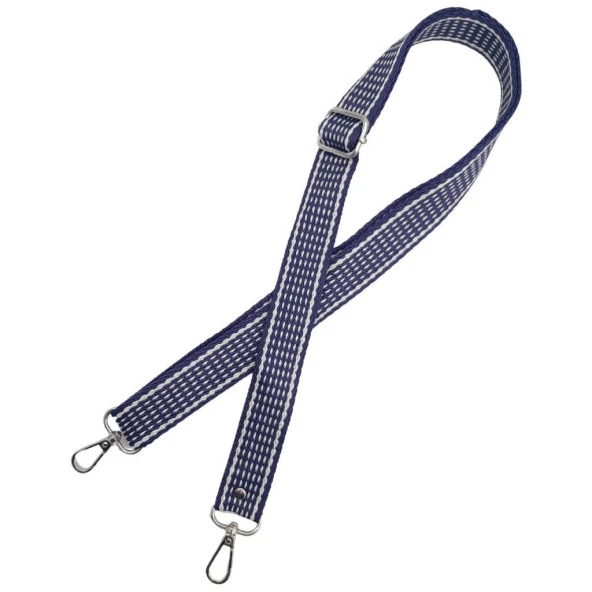 Angel Çanta Aksesuar 120x3 cm Polyester Kolon Çanta Sapı Lacivert Renk Beyaz Şeritli Gümüş Metalli - 3