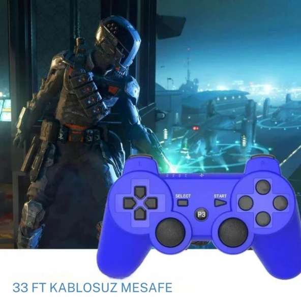 Cosmostech P3 Doubleshock PS3 Playstation 3 için Uyumlu Kablosuz Titreşimli Oyun Kolu Gamepad Joystick Controller Mavi - 6