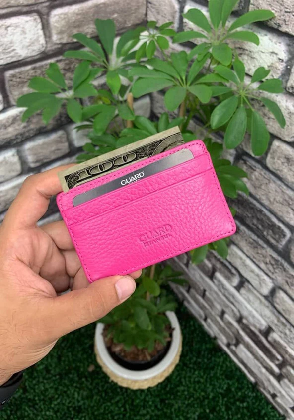 Guard Ultra İnce Unisex Fuşya Minimal Hakik Deri Kredi Kartlık - Resim 2