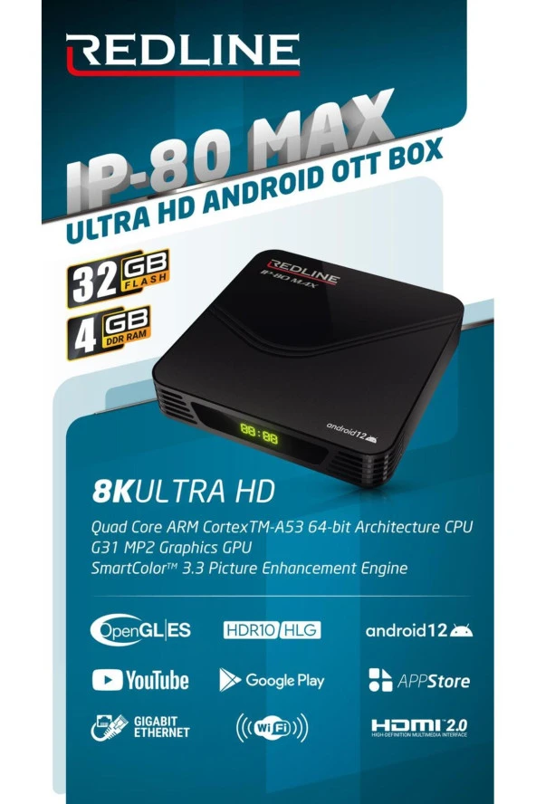 Ip-80 Max Android 12 Ultra Hd 8k-4gb-32gb Media Player 1 Ay Redip My Flims