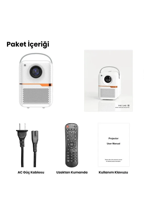 MULTİBOX T6 PROMAX ANDROİD PROJEKTÖR WİFİ+BLUETOOTH 240 İNÇ EKRAN YANSITMA DAHİLİ HOPARLÖR