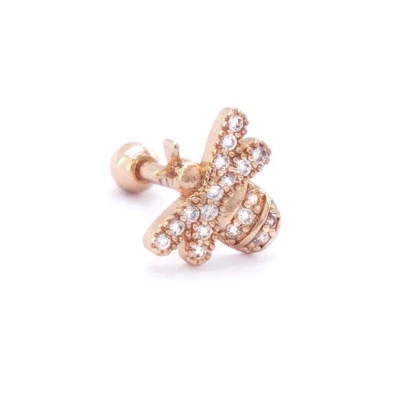 316L Çelik Zirkon Taşlı Rose Arı Şekilli Piercing PRC-163 - Resim 4