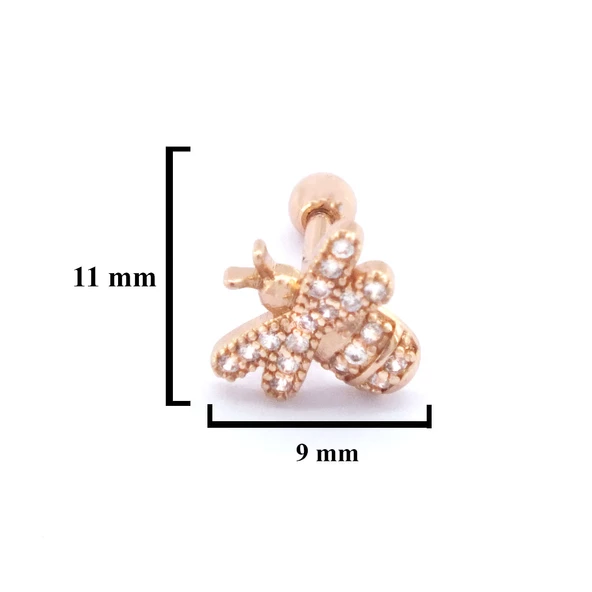 316L Çelik Zirkon Taşlı Rose Arı Şekilli Piercing PRC-163 - Resim 3
