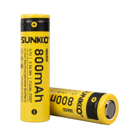 Sunkko 3.7 Volt 800 Mah 18650 Şarj Edilebilir Pil 2 Adet Lityum İon Şarjlı Pil 18x65mm