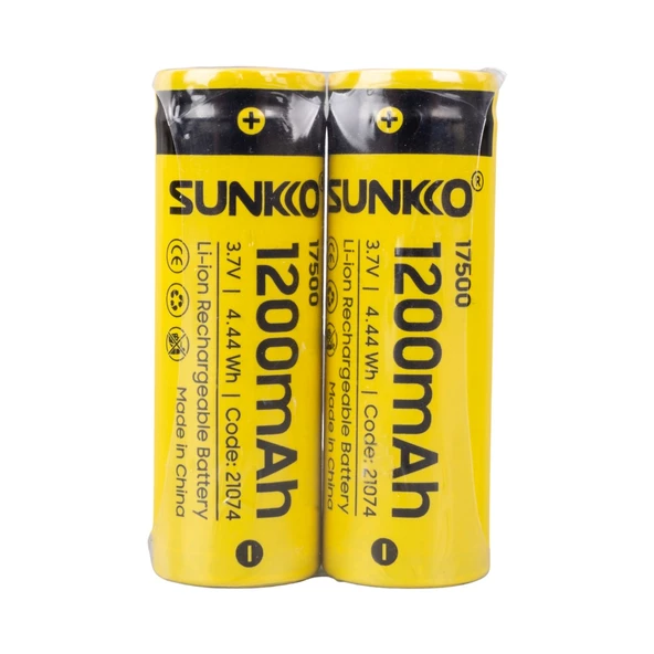 Sunkko 3.7 Volt 1200 Mah 17500 Şarj Edilebilir Pil 2 Adet Lityum İon Şarjlı Pil 17x50mm - 2