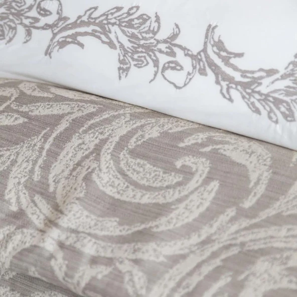 Apricitas Home Lotus Çift Kişilik Yatak Örtülü Nevresim Takımı Çeyiz Seti Bej - Resim 4
