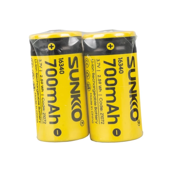 Sunkko 3.7 Volt 700 Mah 16340 Şarj Edilebilir Pil 2 Adet Lityum İon Şarjlı Pil 16x34mm - 2