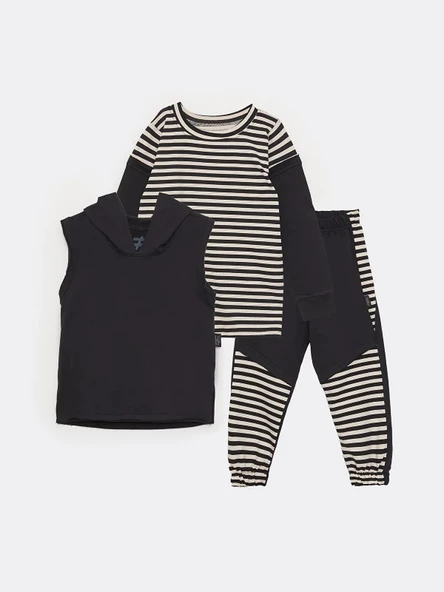 Kapşonlu Hırka, Badi Ve Pantalon Mevsimlik 2İplik Çocuk Eşofman MNK51063 - 5