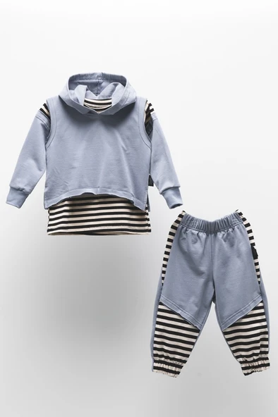 Kapşonlu Hırka, Badi Ve Pantalon Mevsimlik 2İplik Çocuk Eşofman MNK51063 - 6