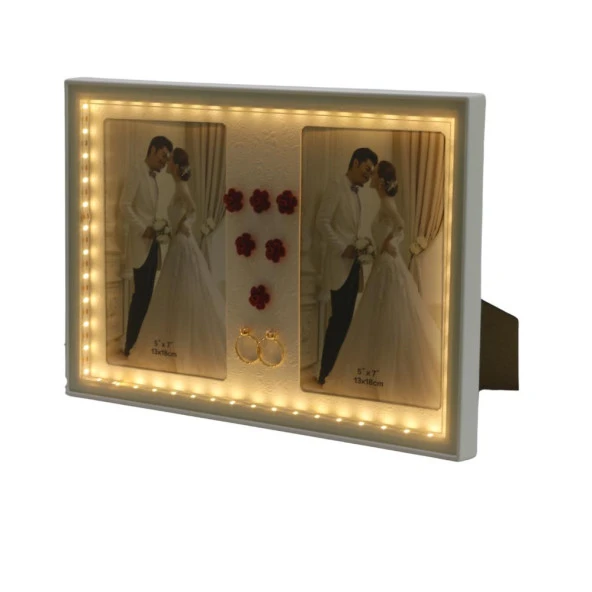 T.Concept Led Işıklı 2’li Fotoğraf Çerçevesi Beyaz 13x18 cm - 3