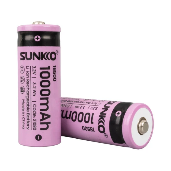 Sunkko Irf 3.2 Volt 1000 Mah 18500 Şarj Edilebilir Pil 2 Adet Lityum İon Şarjlı Pil 18x50mm