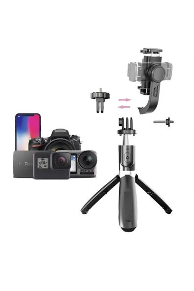Torima Q08 Siyah Gimbal 360 Derece Uzaktan Kumandalı Taşınabilir Selfie Çubuğu Tripod - 3