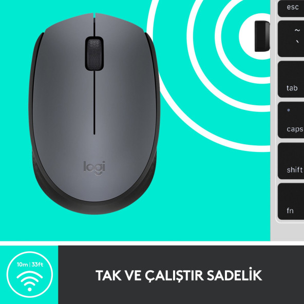 Logitech M170 USB Alıcılı Kablosuz Kompakt Mouse - Gri - 3