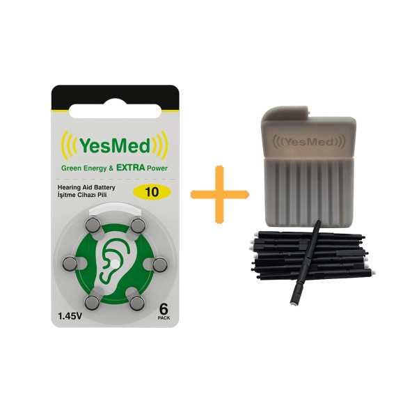 YesMed Extra Power 10 Numara İşitme Cihazı Pili (1 Paket- 6 Adet Pil) + HEDİYE YesMed WaxStop Filtre