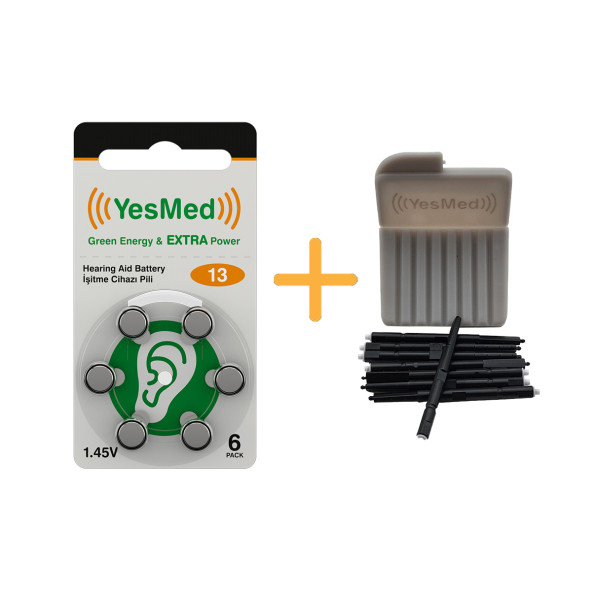 YesMed Extra Power 13 Numara İşitme Cihazı Pili (1 Paket -6 Adet Pil) + HEDİYE YesMed WaxStop Filtre