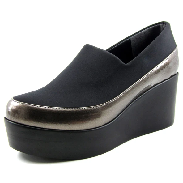 Erkan Saçmacı Sofia Platin Streç Yuvarlık Burun Dolgu Topuklu Günlük Ayakkabı