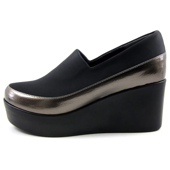 Erkan Saçmacı Sofia Platin Streç Yuvarlık Burun Dolgu Topuklu Günlük Ayakkabı - 3