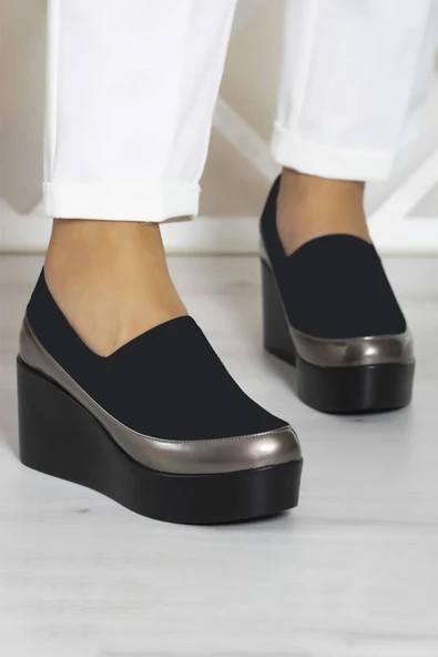 Erkan Saçmacı Sofia Platin Streç Yuvarlık Burun Dolgu Topuklu Günlük Ayakkabı - 6