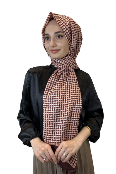 Siyane Scarf Pamuk Soft Şal, Geometrik Desen  01016  ACI KAHVE ürün görseli