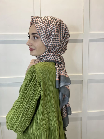 Siyane Scarf Pamuk Soft Şal, Geometrik Desen  01016  AÇIK TURUNCU - Resim 3