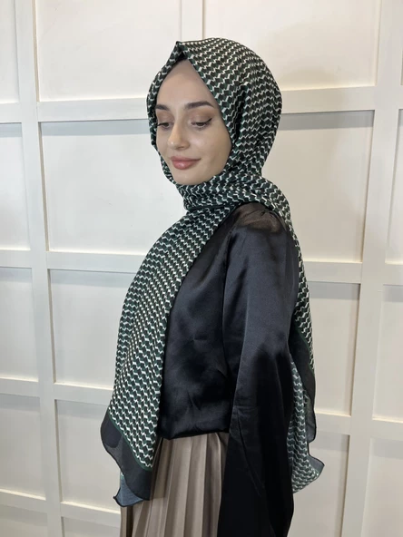 Siyane Scarf Pamuk Soft Şal, Geometrik Desen  01016  ZÜMRÜT - Resim 2