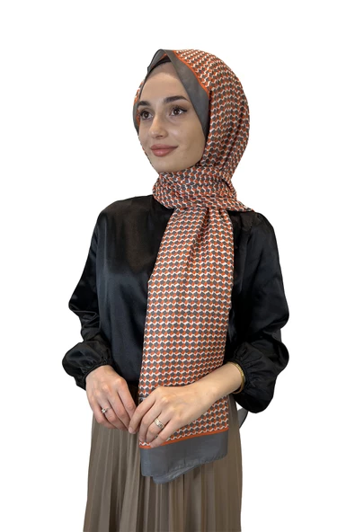 Siyane Scarf Pamuk Soft Şal, Geometrik Desen  01016  TURUNCU FÜME ürün görseli