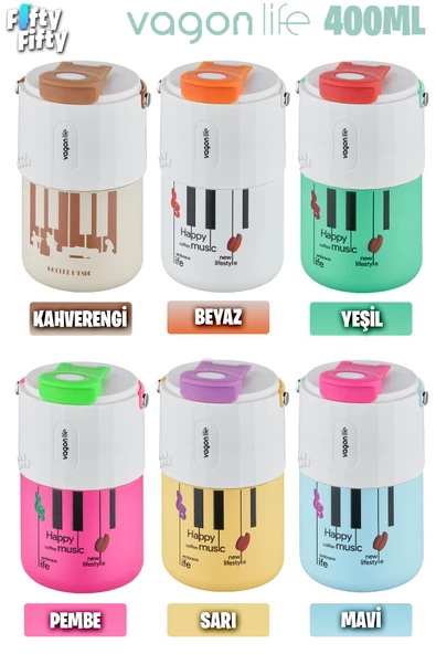 Vagonlife Tumbler 400 ML Kahve Bardağı/Mug Pipetli/Rahat İçim Paslanmaz Çelik Termos -Kulplu-FFVGN2050400ML