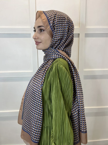 Siyane Scarf Pamuk Soft Şal, Geometrik Desen  01016  AÇIK KAHVE - Resim 2
