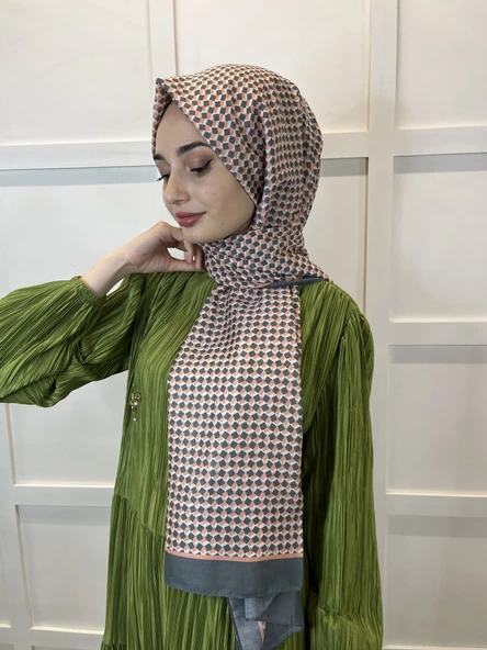 Siyane Scarf Pamuk Soft Şal, Geometrik Desen  01016  AÇIK TURUNCU - Resim 2