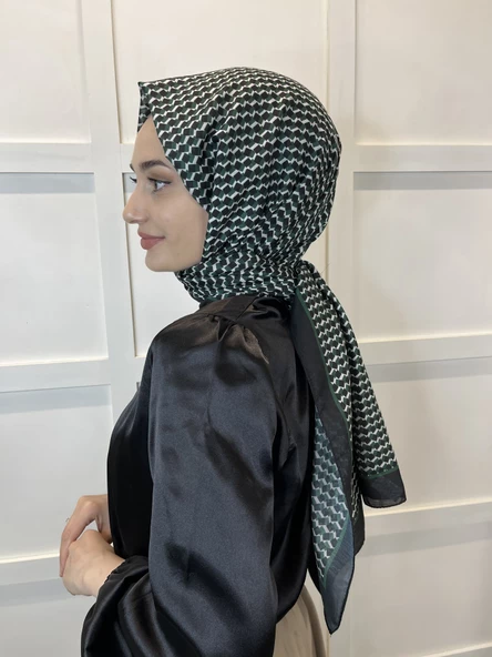 Siyane Scarf Pamuk Soft Şal, Geometrik Desen  01016  ZÜMRÜT - Resim 3