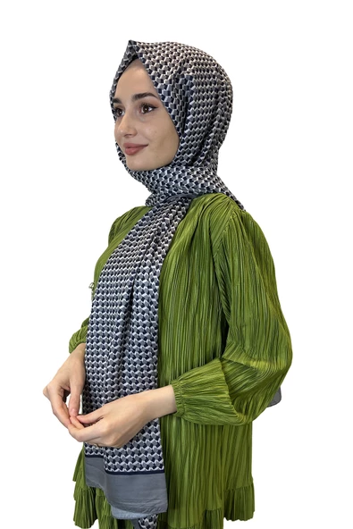 Siyane Scarf Pamuk Soft Şal, Geometrik Desen  01016  GRİ ürün görseli