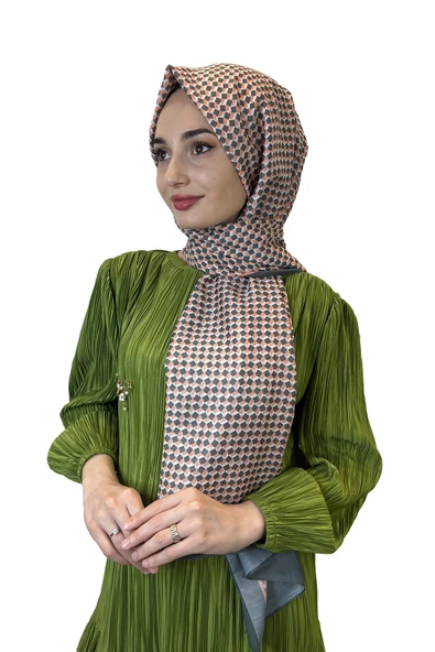 Siyane Scarf Pamuk Soft Şal, Geometrik Desen  01016  AÇIK TURUNCU ürün görseli