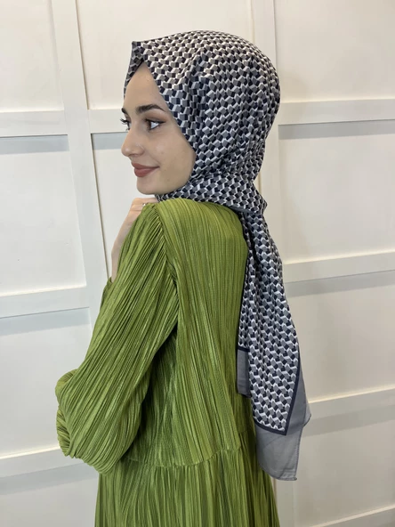 Siyane Scarf Pamuk Soft Şal, Geometrik Desen  01016  GRİ - Resim 3