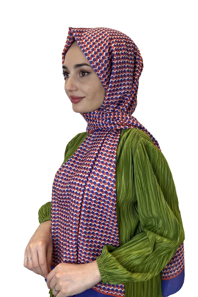 Siyane Scarf Pamuk Soft Şal, Geometrik Desen 01016 TURUNCU LİLA