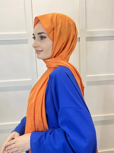 Piramit Monogram Şal, Özel Desenli Elegant Şal 01008  ORANGE - Resim 2