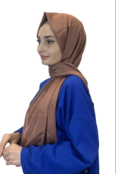 Piramit Monogram Şal, Özel Desenli Elegant Şal 01008  ÇİKOLATA ürün görseli