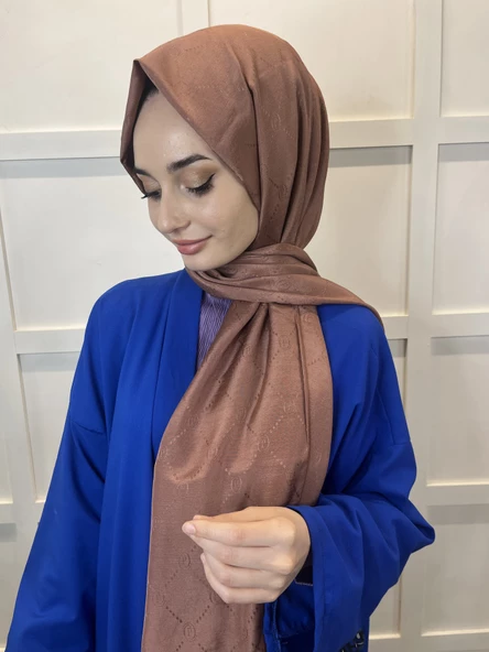 Piramit Monogram Şal, Özel Desenli Elegant Şal 01008  ÇİKOLATA - Resim 2