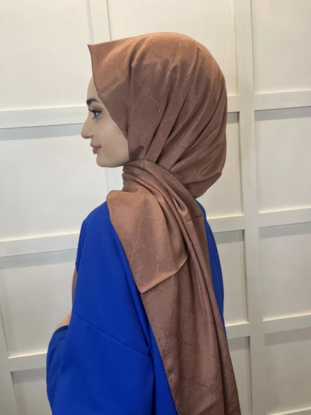Piramit Monogram Şal, Özel Desenli Elegant Şal 01008  ÇİKOLATA - Resim 3