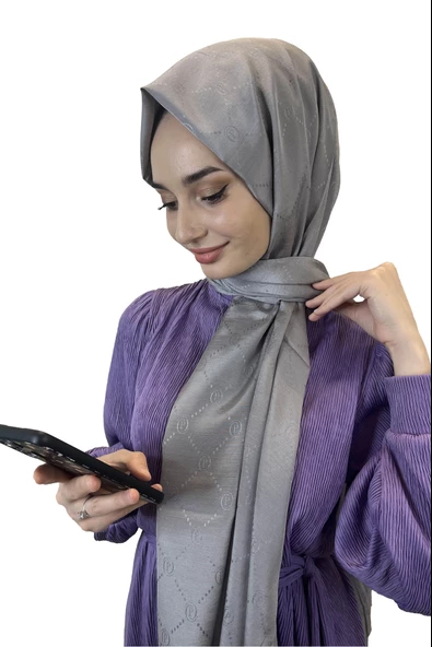 Piramit Monogram Şal, Özel Desenli Elegant Şal 01008  KOYU GÜMÜŞ - 1