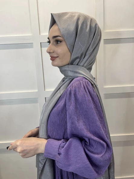 Piramit Monogram Şal, Özel Desenli Elegant Şal 01008  KOYU GÜMÜŞ - 2