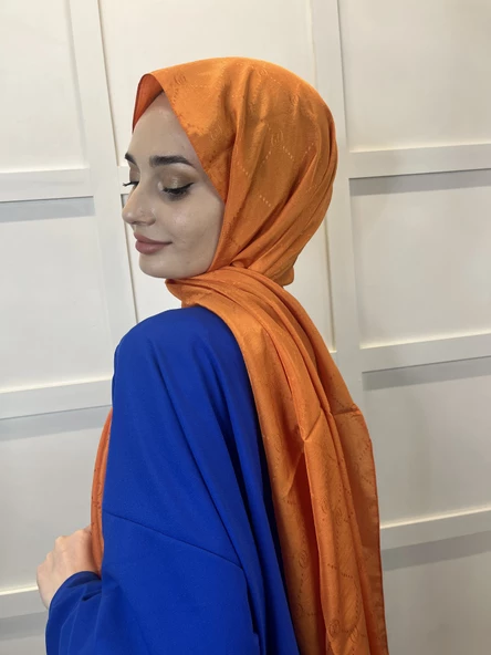 Piramit Monogram Şal, Özel Desenli Elegant Şal 01008  ORANGE - Resim 3