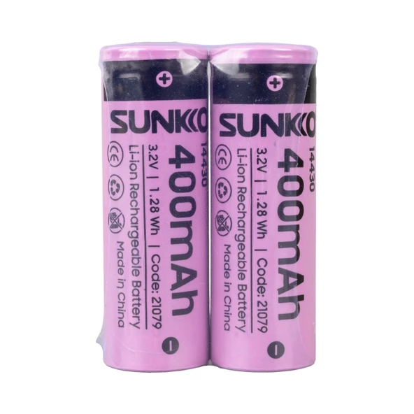 Sunkko Irf 3.2 Volt 400 Mah 14430 Şarj Edilebilir Pil 2 Adet Lityum İon Şarjlı Pil 14x43mm - 2
