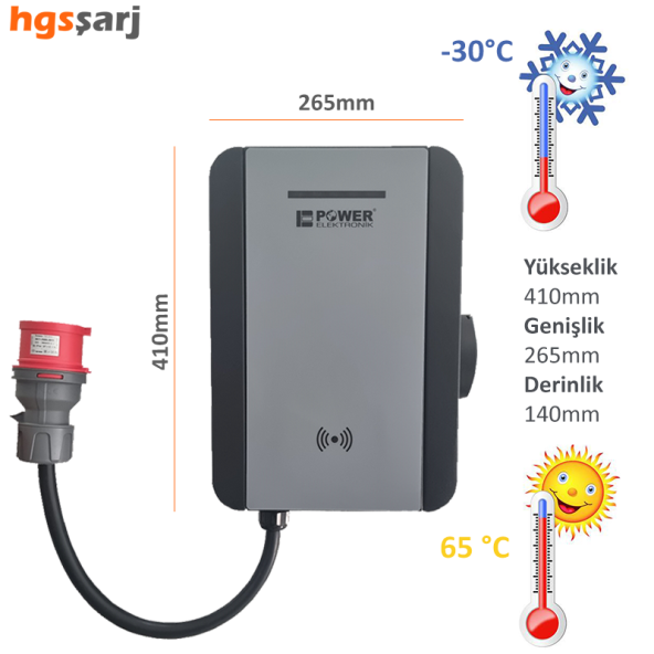 Power Elektronik Mobil 22kW-11kW-7,4kW Elektrikli Araç Şarj İstasyonu-Rfid Kart- Okut Çalıştır - 4