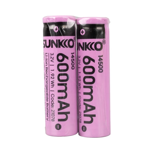 Sunkko Irf 3.2 Volt 600 Mah 14500 Şarj Edilebilir Pil 2 Adet Lityum İon Şarjlı Pil 14x50mm - 2