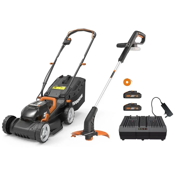 WORX WG927E 40Volt 2.0Ah. Li-ion 34cm Profesyonel Şarjlı Çim Biçme + WG157E.9 20Volt 25cm Misinalı Çim ve Kenar Kesme