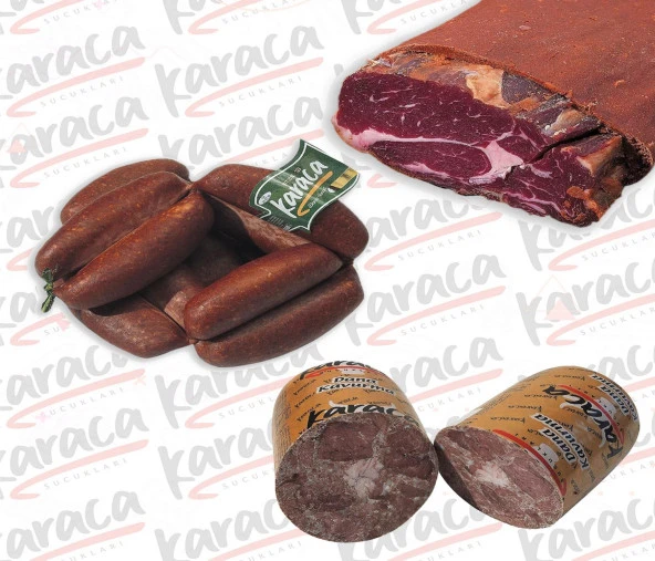 Karaca Yöresel Evlik Sucuk 750 Gr Antrikot Çemensiz Pastırma 750 Gr Blok Dana Kavurma 750 Gr