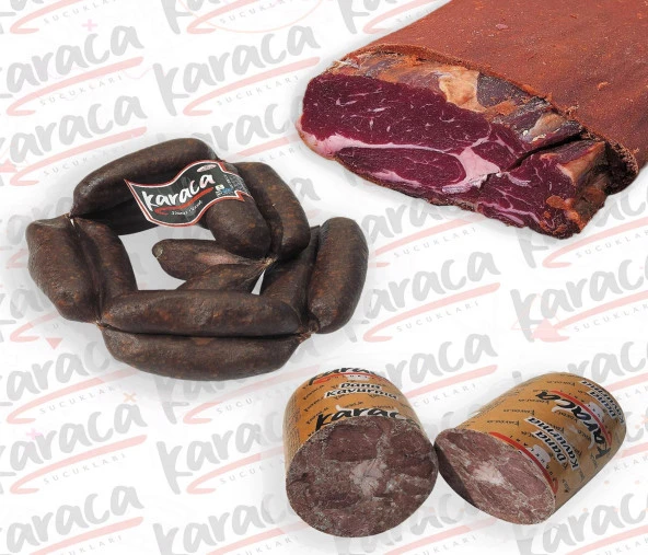 Karaca Yöresel İrişkin Sucuk 750 Gr Antrikot Çemensiz Pastırma 750 Gr Blok Dana Kavurma 750 Gr